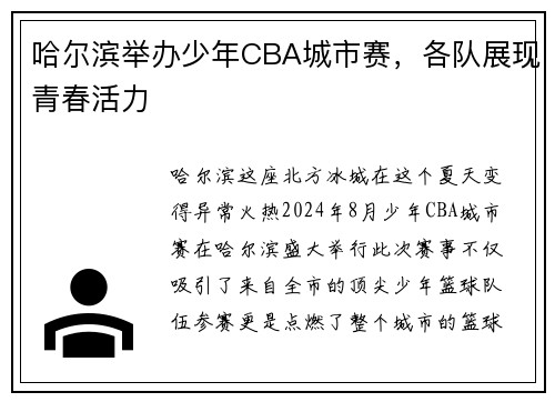 哈尔滨举办少年CBA城市赛，各队展现青春活力